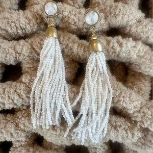 White Stella and Dot Beaded Tassel Earrings